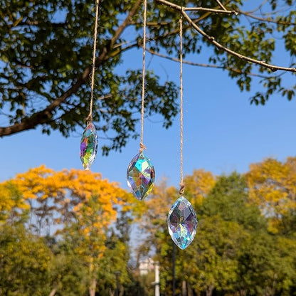 Crystals Prism suncatcher DIY, 3 pcs eyeshaped Iridescent Windows Prism suncatchers pendatnt, Ideal for Indoors Gardens&patios
