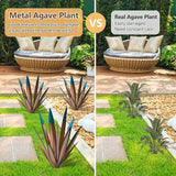 Tequila Rustic Sculpture, 2 Pack DIY Rustic Hand Painted Metal Agave Plant Home Decor, Yard Sculpture Statue, Garden Ornaments Outdoor Decor (Large)