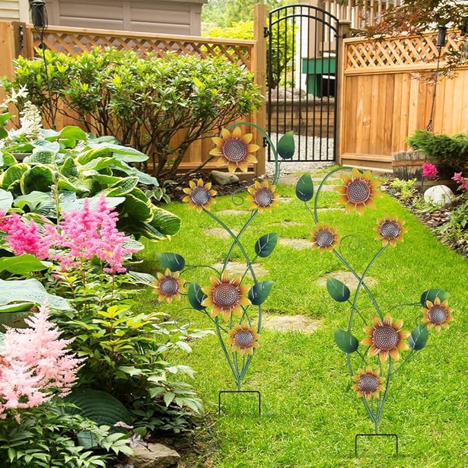 YEAHOME Garden Decor for Outside, 2 Pack 37“ Metal Sunflowers Garden Stakes, Spring Wall Decor, Yellow Look & Personalities Flowers Yard Art for Outdoor Lawn Backyard Porch Patio Home Decorations