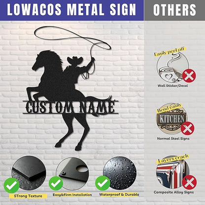 Personalized Cowboy Metal Sign, Custom Metal Name Sign, Rustic Cowboy Rodeo Wall Decor, Rustic Western Wall Art for Patio, Garage, Mancave