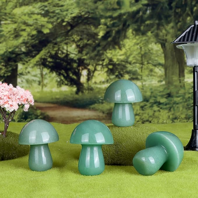 Mini Mushrooms Crystal Mushroom Sculpture Decor Mini Mushroom Gifts Cute Home Decor Living Room Decorations Fairy Garden Accessories 2Pcs 1.7" Green Aventurine