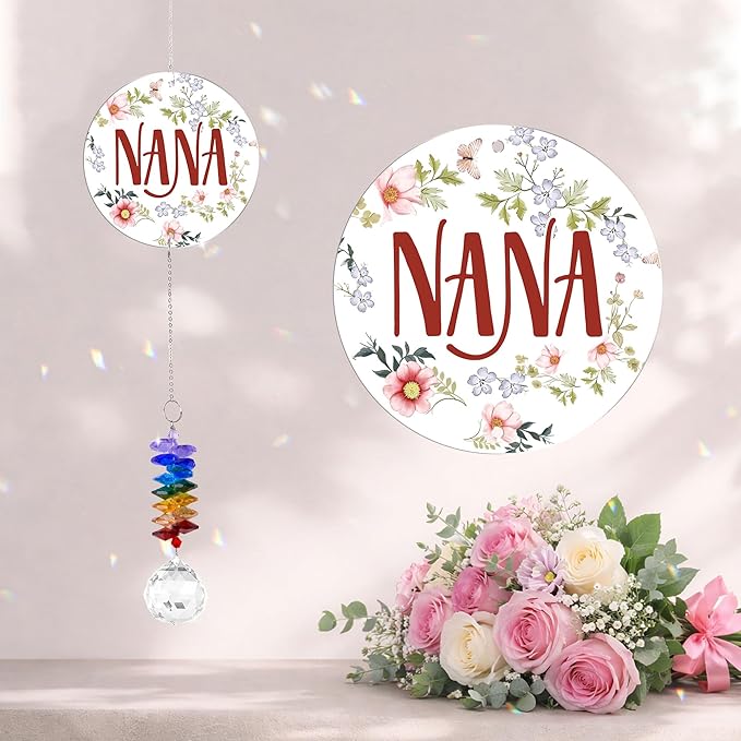 Aluminum Ornament Suncatcher - Nana - Christmas Mother's Day Birthday Gifts for Grandma, Mom - Unique Gift from Daughters, Granddaughters - Crystal Rainbow Maker - Window Hangings Home Decor