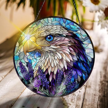Bimkole Eagle Stained Glass Suncatcher Window Hanging - Animal Indoor Window or Doorway Decoration - Handmade Sun Catcher Decor for Garden Home Christmas & Birthday Gifts 7.87x7.87 inch