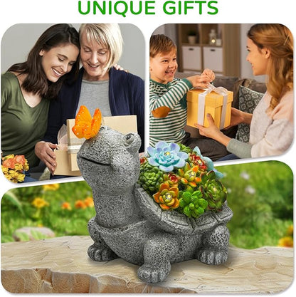 WENYLE Solar Outdoor Statues,Turtle Garden Sculptures with Succulent,Lawn Decor Tortoise Garden Figurine for Patio,Yard Unique Christmas Birthdays Gift for Mom Grandma