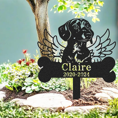 Custom Dachshund Memorial Grave Marker, Personalized Dachshund Dog Memorial Sign Bone Stake, Weatherproof Metal Wings Memorial Plaque Dog Loss Gift Pet Sympathy Gift, Lawn & Yard & Cemetery