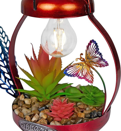 Alpine Corporation LYT286SLR-HH Solar-Powered Metal Rooster w/Garden Enclosed LED Light Decor, Solar Patio Decor, 16''H, Red