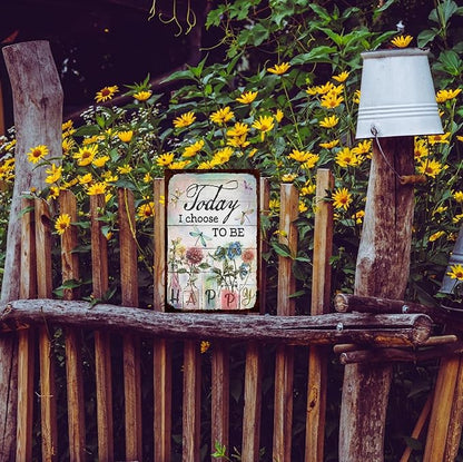 Funny Flowers Dragonfly Metal Sign, Metal Country Rustic Tin Sign, Today I Choose to be Happy, Yard Sign Garage Farm Outside Garden Wall Decor Sign Plaque Outdoor for Home Fence 8 X 12 Inch