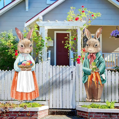 Capoda 2 Pack Easter Decorations Outdoor Yard Signs Bunnies 32.2 x 12.9 Inch Easter Eggs Yard Stake with H Stands for Holiday Party Spring Patio Lawn Garden Decor(Bunny Style)