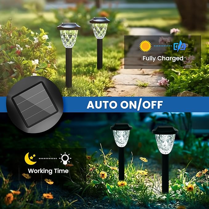 GIGALUMI 12 Pack Solar Lights Outdoor, Solar Pathway Lights with Great Pattern, Waterproof Auto On/Off Solar Powered Light for Outside Yard Garden Walkway Driveway Lawn Pathway