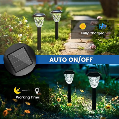 GIGALUMI 12 Pack Solar Lights Outdoor, Solar Pathway Lights with Great Pattern, Waterproof Auto On/Off Solar Powered Light for Outside Yard Garden Walkway Driveway Lawn Pathway