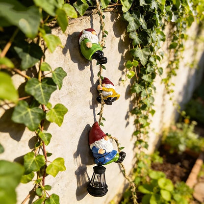 Garden Gnomes Hanging Solar Lights, 3-Pack Climbing Rope Gnome Statues with LED Lantern, Outdoor Decor for Yard Patio Door Tree Fence Wall, Housewarming Gifts for Women Mom Grandma