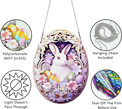 Easter Bunny Eggs Ornaments Colorful Window Hanging Decorations Home Wall Decor for Bedroom Patio Indoor Outdoor