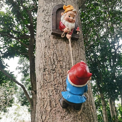 Funny Climbing Gnome Tree Hugger Decor- Garden Sculpture Decoration Elf Out The Door- Yard Ornament Resin Statue Outdoor Decor for Patio Lawn (Fun Dwarfs)