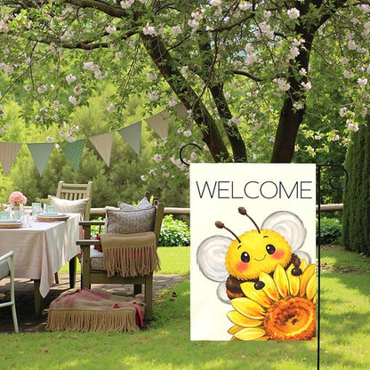 Welcome Garden Flag Cute Bee with Sunflower Outdoor Yard Flags Spring Summer Garden Double Sided Bee Banner for Lawn Yard Porch Patio Farmhouse Rustic Outdoor Seasonal Home Decor 12x18 Inch