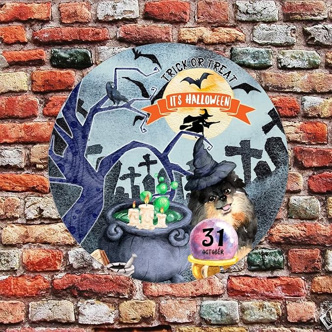 Retro Metal Sign 12"x12",Happy Halloween Scary Night Grave Witch Bats Trick Or Treat Dog Aluminum Tin Metal Sign for Home Living Room Bedroom Garden Farm Patio Decor Wall Art Poster
