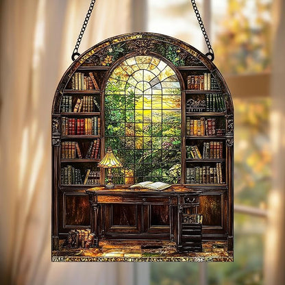 Bookshelf Acrylic Suncatcher Window Hanging Faux Stained Glass Bookish Decor Librarian Teacher Room Decor Gift