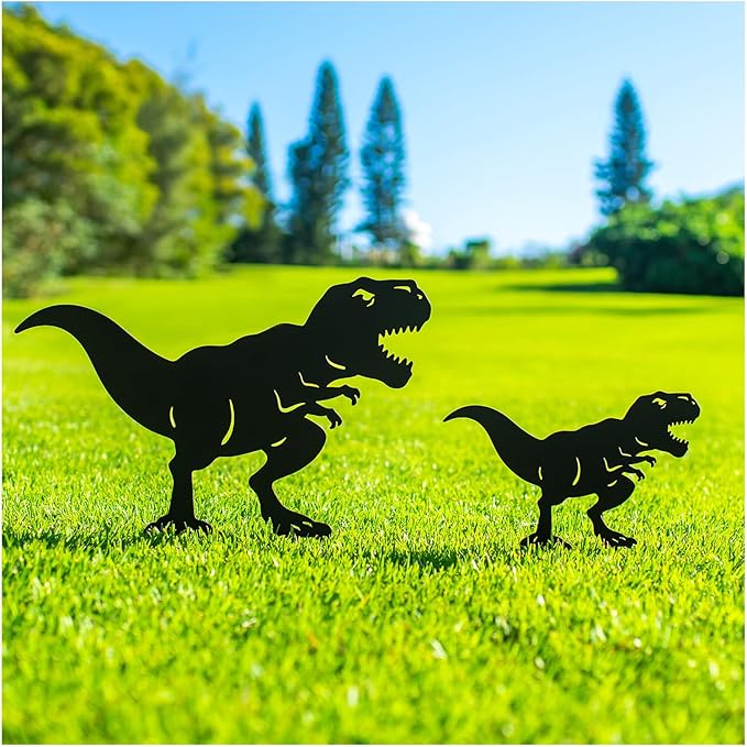 Dinosaur Metal Garden Stakes Decorative Dinosaur Gifts for Adults/Men/Women,Black Silhouette Statues for Yard Art,Outdoor Decor,Outside,Patio,Lawn Ornaments,Garden Decorations