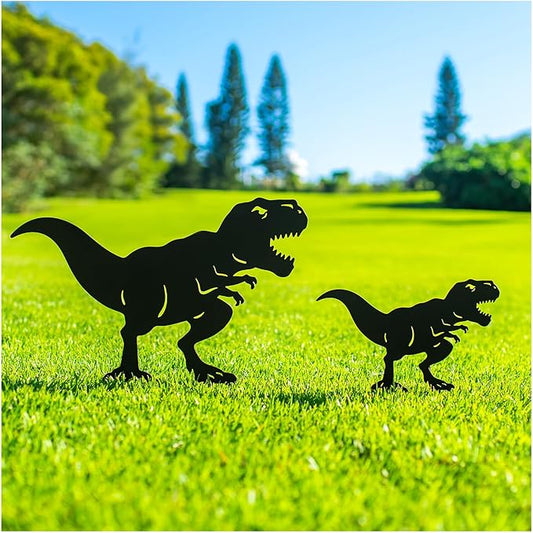 Dinosaur Metal Garden Stakes Decorative Dinosaur Gifts for Adults/Men/Women,Black Silhouette Statues for Yard Art,Outdoor Decor,Outside,Patio,Lawn Ornaments,Garden Decorations