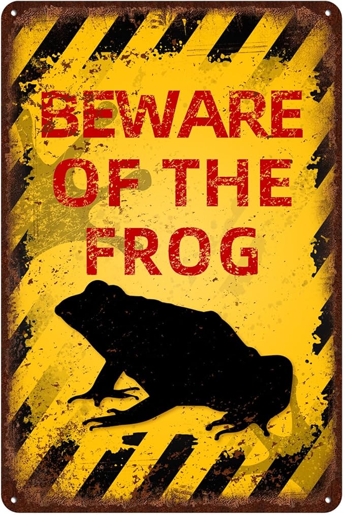 Vintage Frog Metal Sign Beware of Frog Aluminum Sign Funny Beware Animal Decor 12"x8" Inch