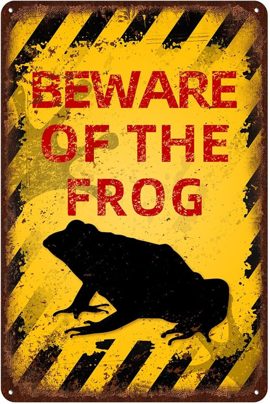 Vintage Frog Metal Sign Beware of Frog Aluminum Sign Funny Beware Animal Decor 12"x8" Inch