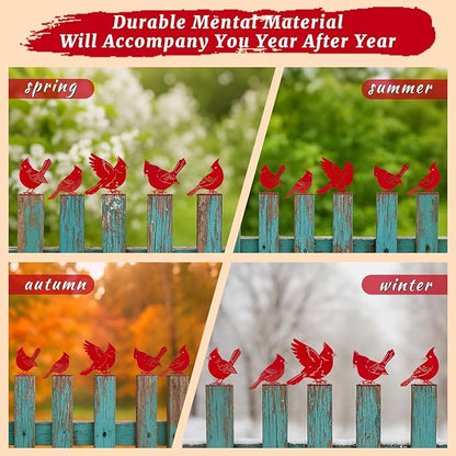 Leinuosen 5 Pcs Red Cardinal Birds Silhouettes Decoration, Garden Spring Decor Outdoor, Metal Bird Craft Statue Set, Yard Art Ornaments for Garden Patio, Cardinal Silhouette, Housewarming Gift