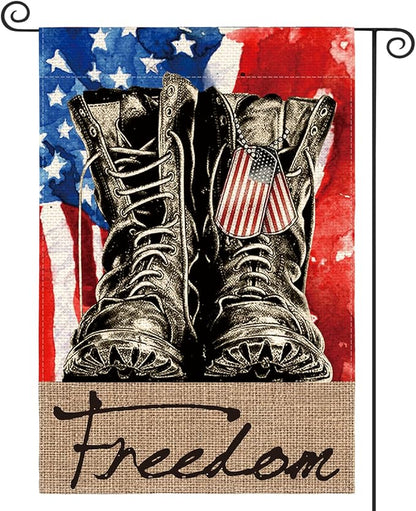 AVOIN colorlife Freedom Boots Garden Flag 12x18 Inch Double Sided, Patriotic 4th of July Independence Memorial Day Veteran Soldier Yard Outdoor Decoration