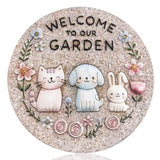 Garden Stepping Stones Outdoor, 9.8" Resin Pet Cat Dog Bunny Stepping Stone for Walkway Gardening Gifts, Spring Decorative Round Welcome to Our Garden Home Decor for Outside Yard Patio Lawn