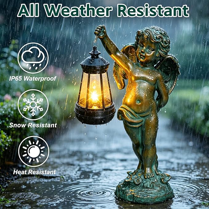 Solar Angel Garden Statues, Outdoor Angel Solar Hanging Lights Waterproof, Birthday Gifts for Mom Women Mother's Day, Cupid Boy Garden Figurines for Yard Decor Patio Porch Lawn Ornaments