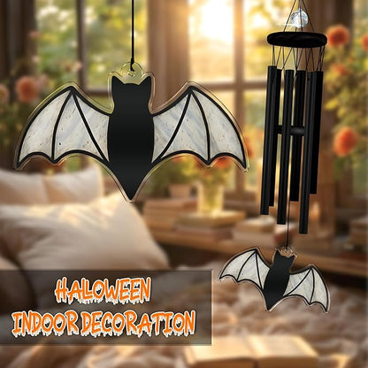Halloween Bat Gothic Wind Chime for Outside Halloween Decoration Spooky Bat Suncatcher Crystal Rainbow Ornament Bat Flying Wind Chimes Outdoor for Porch Witchy Garden Gifts for Bat Lovers Friends
