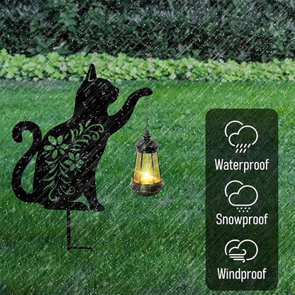 Bshine Cat Solar Light Outdoor Garden Decoration, Waterproof Metal Stake Black Outdoor Statue Lantern, Lawn Ornaments for Yard, Path, Patio, Sculpture Black Cat Memorial Gift