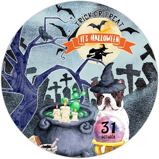 Retro Metal Sign 12"x12",Happy Halloween Scary Night Grave Witch Bats Trick Or Treat Dog Aluminum Tin Metal Sign for Home Living Room Bedroom Garden Farm Patio Decor Wall Art Poster