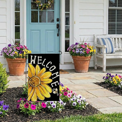 CROWNED BEAUTY Spring Summer Garden Flag Daisy Bee Welcome 12x18 Inch Double Sided Small Floral Seasonal Holiday Decoration for Outdoor Lawn Yard