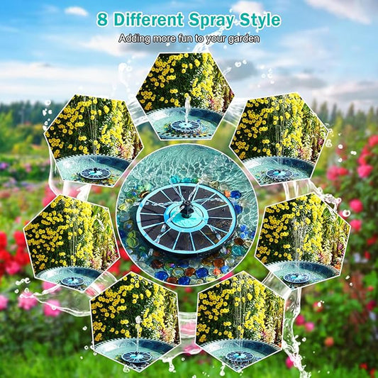 Solar Fountain Cyan Flower, Upgrade 3.5W Solar Bird Bath Fountains, Solar Powered Water Fountain with 7 Nozzles, 4 Fixed Pipes for Hummingbirds, Bird Bath, Garden, Pool, and Pond