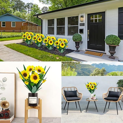 DDQ Metal Agave Plant Outdoor Decor with Artificial Flowers, Mexican Style Garden Sculpture, Waterproof Yard Art for Patio Lawn, Multiple Flower Options (Green Agave + Sunflower/Red/Yellow/Purple)