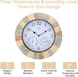 Lily's Home Hanging Wall Clock, Includes a Thermometer and Hygrometer and is Ideal for Indoor and Outdoor Use, Faux-Stone (10 Inches)