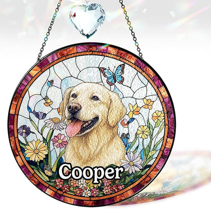 Personalized Pet Portrait Stained Glass Window Hanging, Loss of Dog Sympathy Gift Suncatcher, Cat Keepsake Bereavement Gift from Photo, Dog Memorial Suncatcher for Pet Lover, Cat Mom, Woman