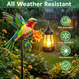 Solar Garden Statue Figurine with Solar Lanterns Outdoor Waterproof, Green Hummingbird Hanging Solar Light, Solar Path Lights Yard Art, Outside Patio Garden Decor Gardening Gift for Mom Grandma Women
