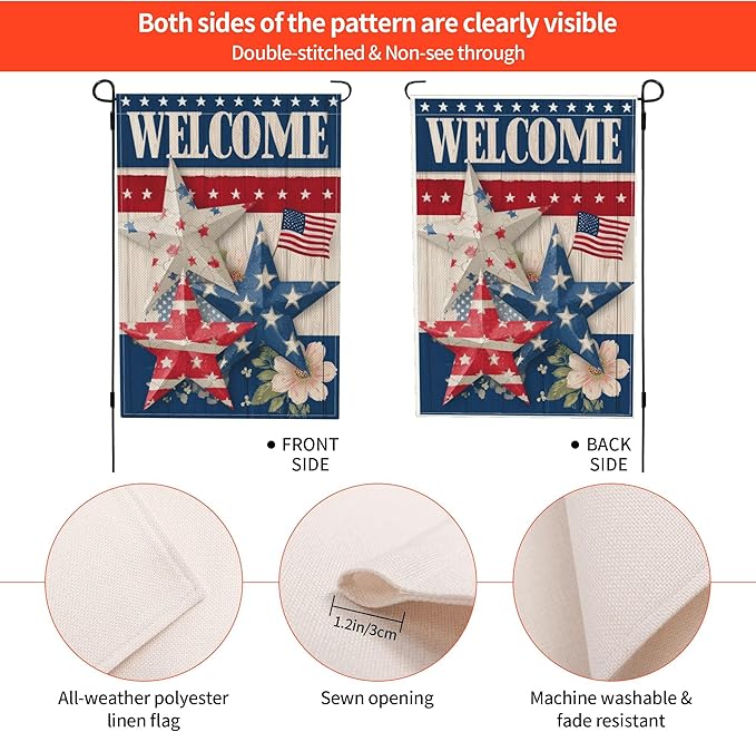 4th of July Garden Flag Seasonal Double Sided 12 x 18 Inch Small Yard Flag for Indoor Outdoor Decor Holiday All Seasons