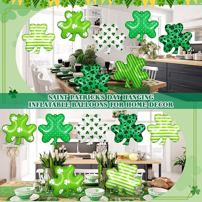 18 Pcs 12 Inch St Patrick's Day Inflatable Shamrock Ornaments Decorations Large Blow up Lucky Clover Hanging Ornaments Irish Clover Shape PVC Yard Decors Shamrock Outdoor Decoration for Yard Lawn