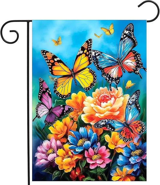 Summer Garden Flags 12x18 Double Sided Spring Butterfly Garden Flag Flower Welcome Flags for Outside Floral Yard Flags Outdoor Front Porch Decor