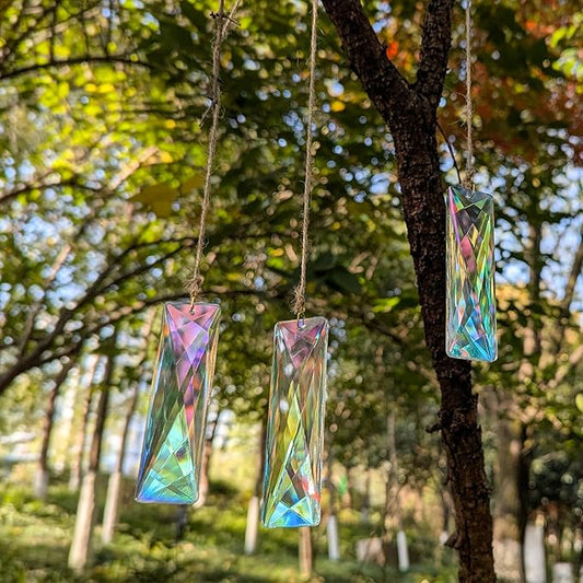 Iridescent Crystal Prism Suncatcher,3pc Rectangular DIY suncatcher for Windows Hanging,Sparkling Crystal Chandelier penadant for Home,Windows, car Decor,Chakra, Gardens