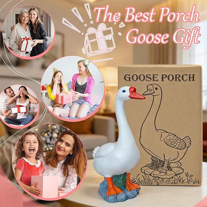 20" Large Porch Goose Statue Deocr, White Lifelike Lawn Goose Sculpture ,Resin Indoor or Outdoor Decorative Figurine for Garden, Patio, Yard, Entryway Accent, Unique Housewarming Gift, Gifts for Mom