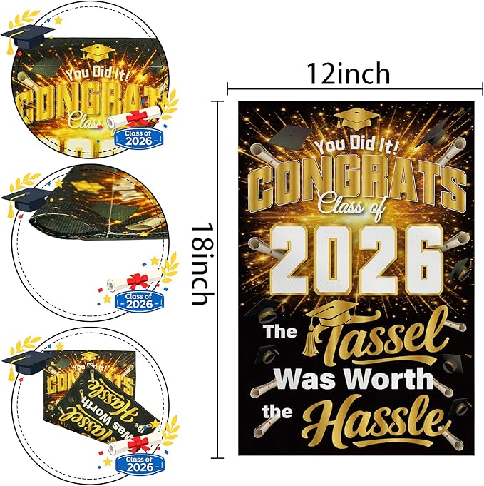 Graduation Decorations 2026 - Class of 2026 Garden Flag | Graduation Decor Party Favors Supplies for Outdoor Indoor Double-Side Backdrop Banner for Garden Porch Patio Lawn Yard Home,12x18Inch (Black)