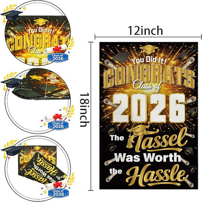 Graduation Decorations 2026 - Class of 2026 Garden Flag | Graduation Decor Party Favors Supplies for Outdoor Indoor Double-Side Backdrop Banner for Garden Porch Patio Lawn Yard Home,12x18Inch (Black)