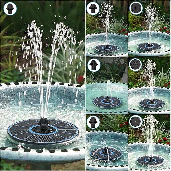 SZMP Solar Fountain for Bird Bath, Working On Cloudy Day Solar Water Fountain with 3.5W Glass Solar Panel 2000mAh Battery 4 Fixer 7 Nozzles Solar Fountain Pump(Blue Solar Panel)