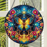 Rngmsi Stained Glass Window Hanging, 7.8″ Butterfly Flower Sun Catchers with Hook Indoor Window Decor, Decorative Suncatchers Hanging Ornaments Home Garden Art Gift for Housewarming