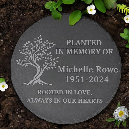 Memorial Garden Stone - Personalized Sympathy Gifts for Loss of Loved One - Bereavement Gifts for Loss of Father Mother - Rooted in Love - Round