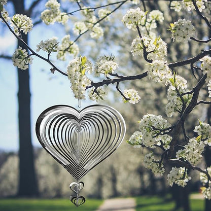 Stainless Steel Heart Wind Spinners, Outdoor Yard & Garden Decorations, Mirror Finish Hanging Metal Spinners for Patio, for Home & Garden Lovers
