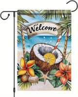 Welcome Coconut Drink Garden Flag Tropical Beach Palm Leaves Ocean Outdoor Yard Porch Lawn Garden Decor for Summer Seaside Patio Coastal Farmhouse Seasonal Home Display