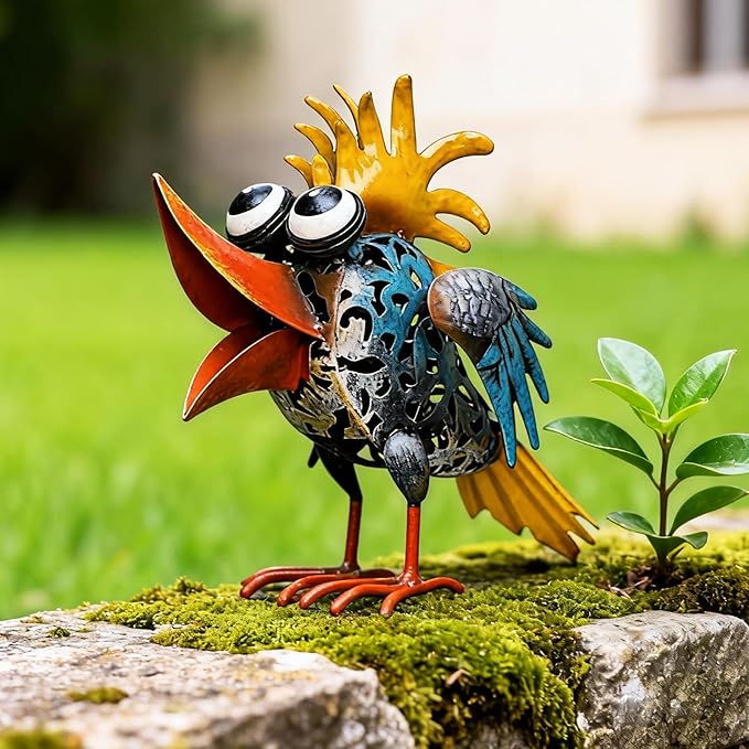 Metal Yard Art - Metal Bird Garden Decor, Outdoor Animal Sculpture Lawn Art Decor, Large Yard Art for Patio Balcony Front Backyard - Birthday Gifts for Mom Grandma Women